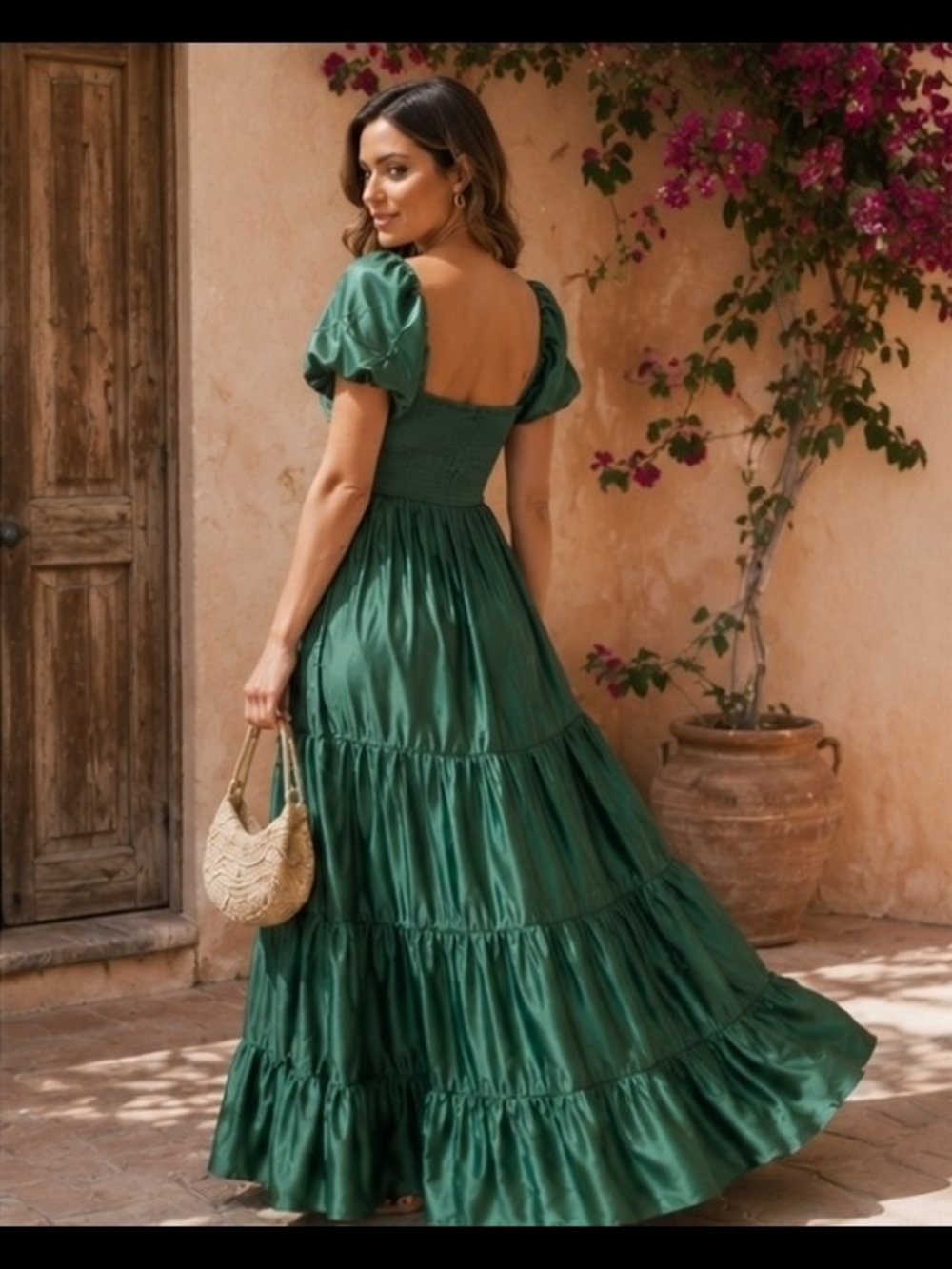 Free People Sundrenched Silky Maxi Dress Green Tiered XS NWOT